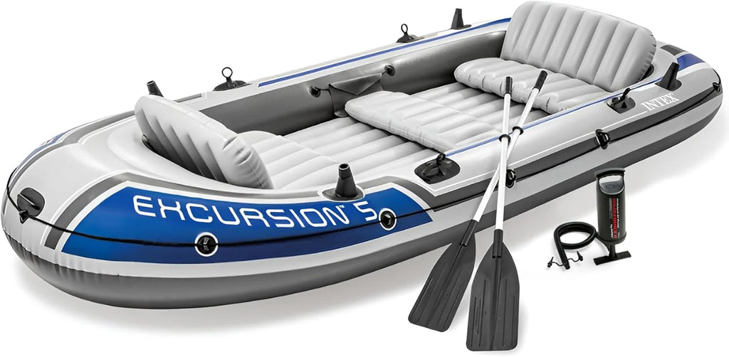 Intex Excursion 5 Inflatable Boat, 5 Person, 12ft x 5ft 6in x 1ft 5in, 54in Oars - Excursion 5