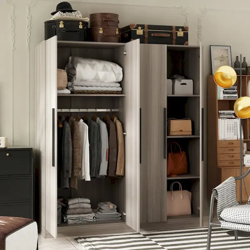 FUFU&GAGA Freestanding Solid Wood Wardrobe Closet With Storage Shelves
