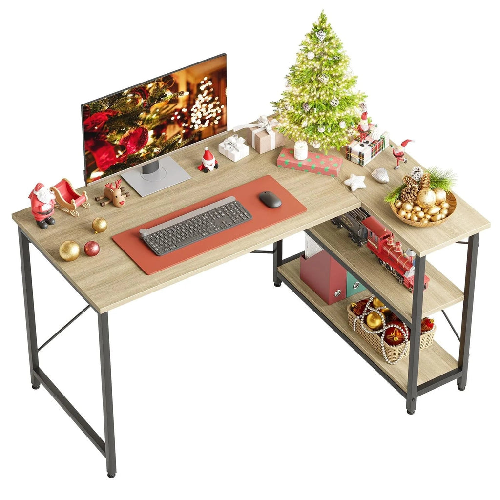 Small L-Shaped Computer Desk With Reversible Storage Shelves - 55-Inch / 47-Inch