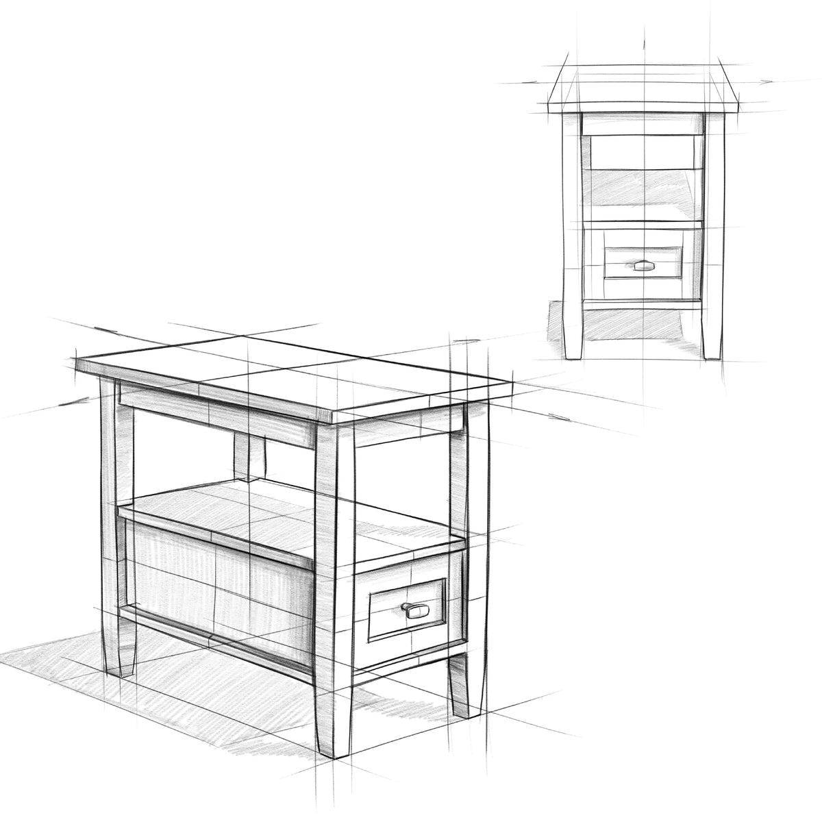 Solid Wood Narrow Side Table, 14 in Wide, 24 in D x 14 in W x 20 in H