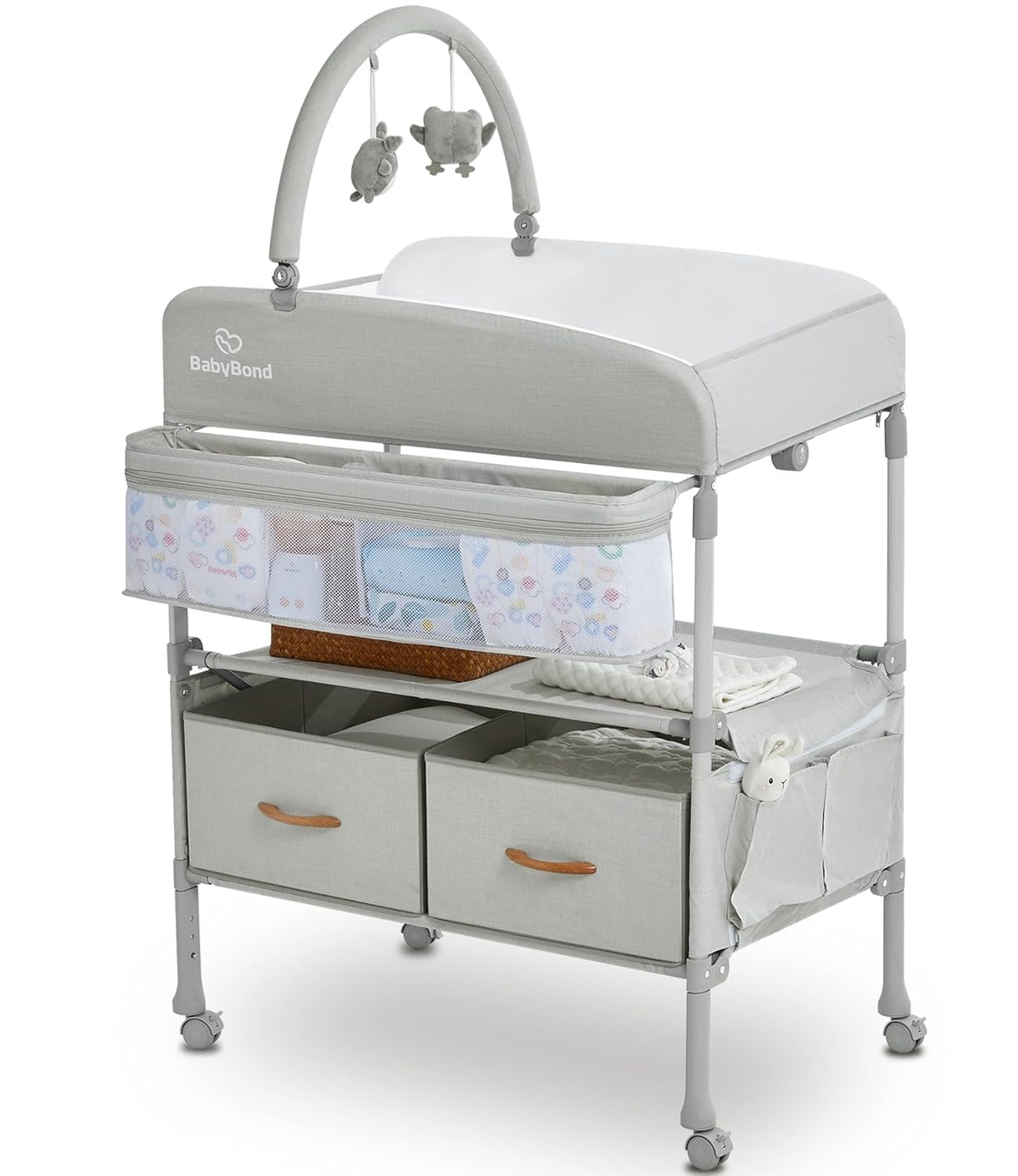 BabyBond Portable Baby Changing Table With 2 Storage Baskets, 33.46*24.7*33 Inches, Beige