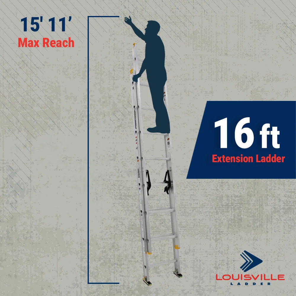 Louisville Ladder 16-Foot Aluminum Extension Ladder, 250-Pound Load Capacity, Type I - AE3216