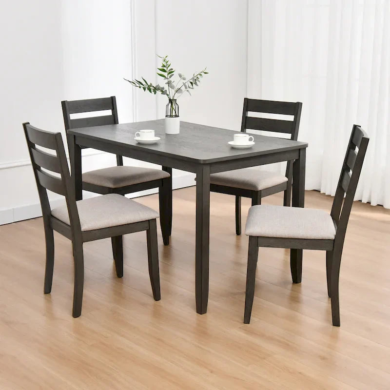 5-Piece Solid Wood Dining Table Set With 4 Slat Back Chairs - 47L