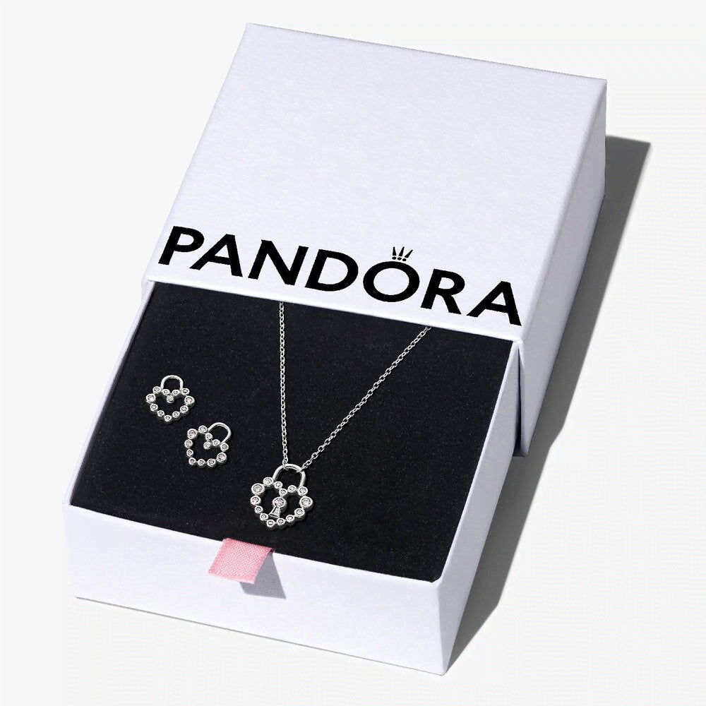Sparkling Heart Padlock Jewelry Gift Set