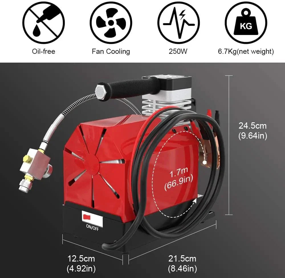GX pump CS2 Portable PCP Air Compressor, 4500 PSI/30 MPa, 12V DC/110V AC - GX-E-CS2