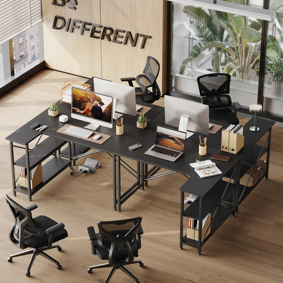 Small L-Shaped Computer Desk With Reversible Storage Shelves - 55-Inch / 47-Inch