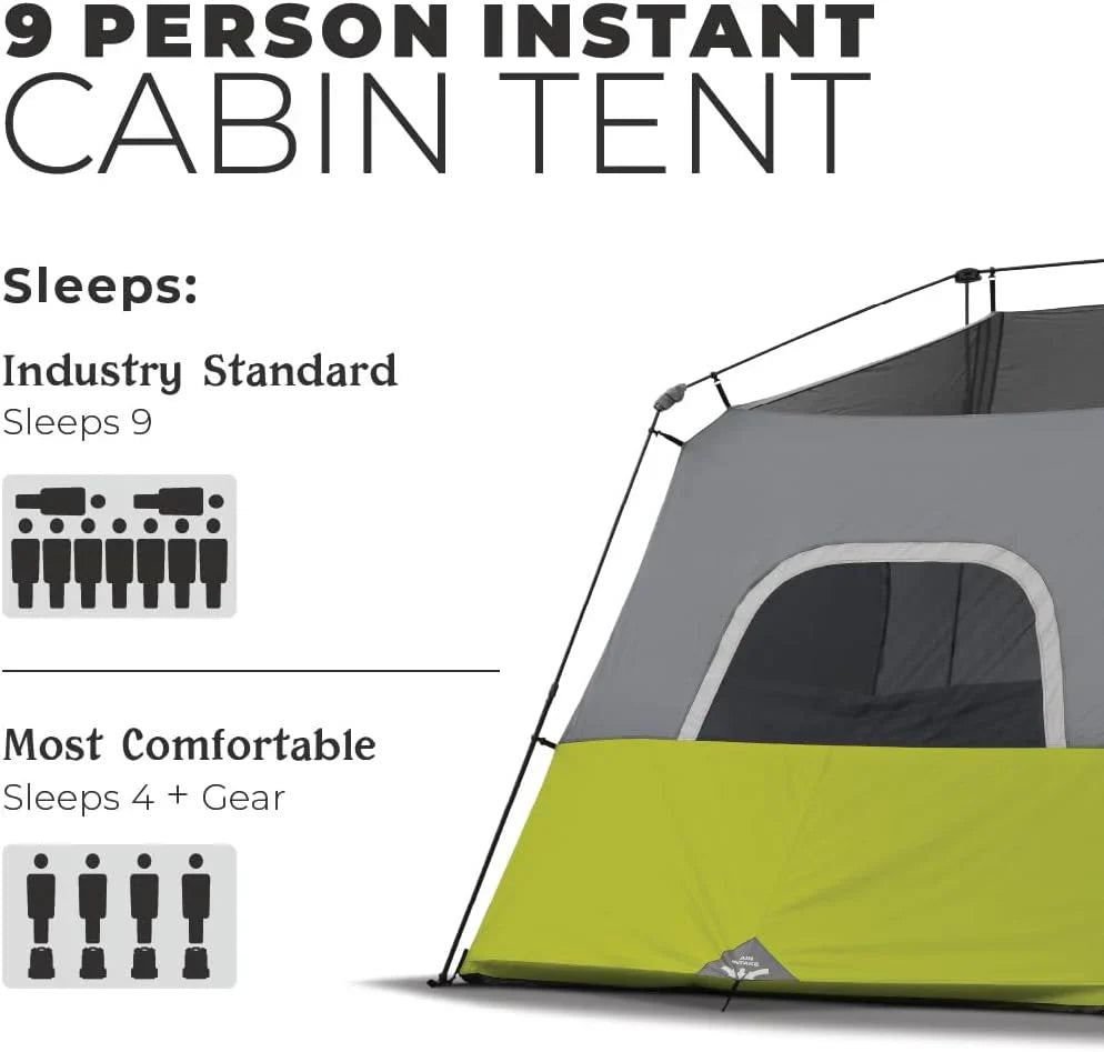 CORE 9 Person Instant Cabin Tent, 14 ft x 9 ft, Green - 40008