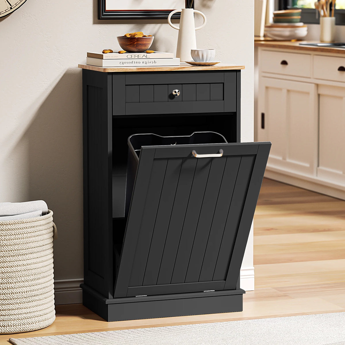 HARIPUL Single Tilt-Out Trash Cabinet For 13 Gallon Waste Bin, White