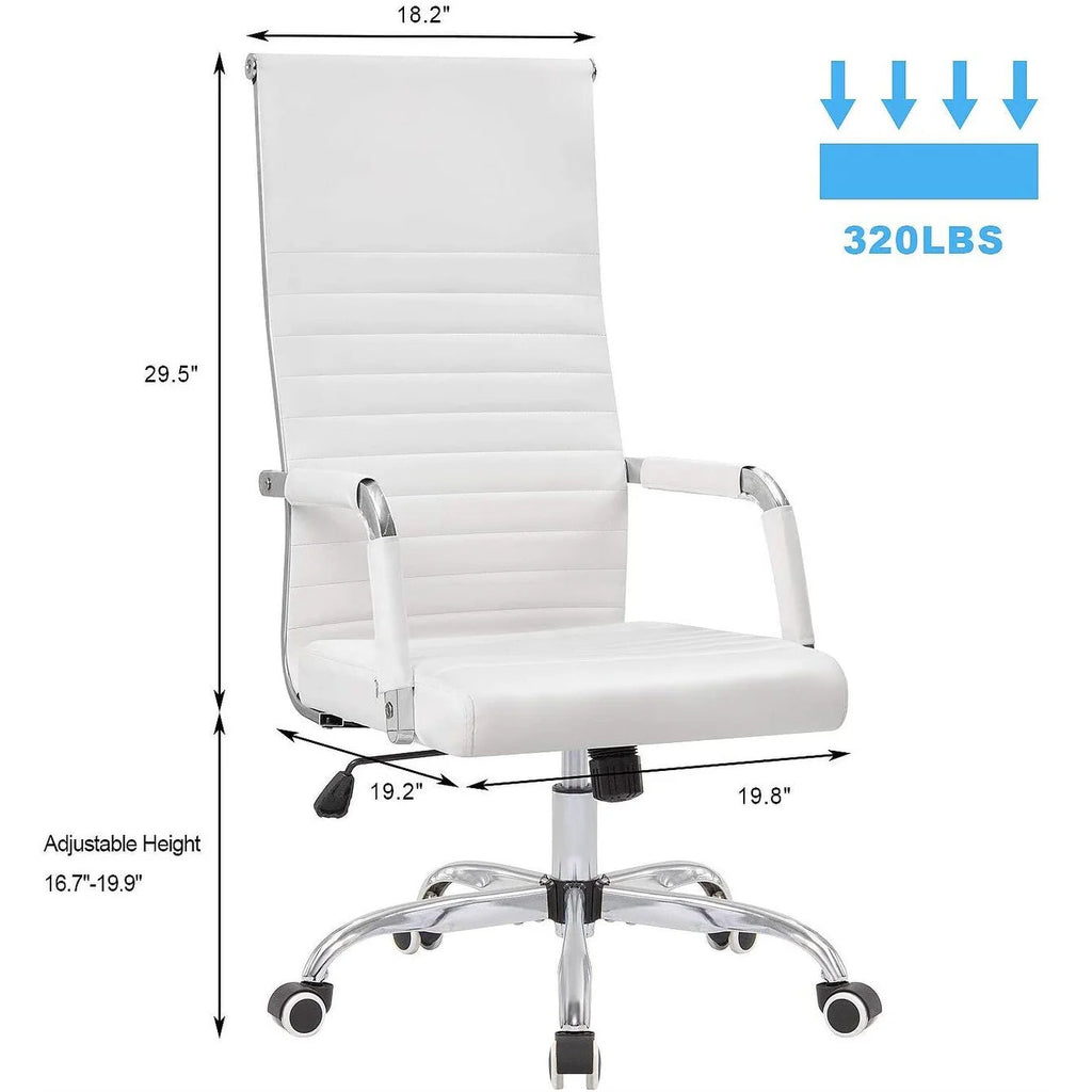 Ribbed High Back PU Leather Office Chair, 3.15-Inch Pad, 19.7 x 19.1 Inch Seat, 18.1 x 29.6 Inch Back, 16.7-19.9 Inch Height, 320 Lb