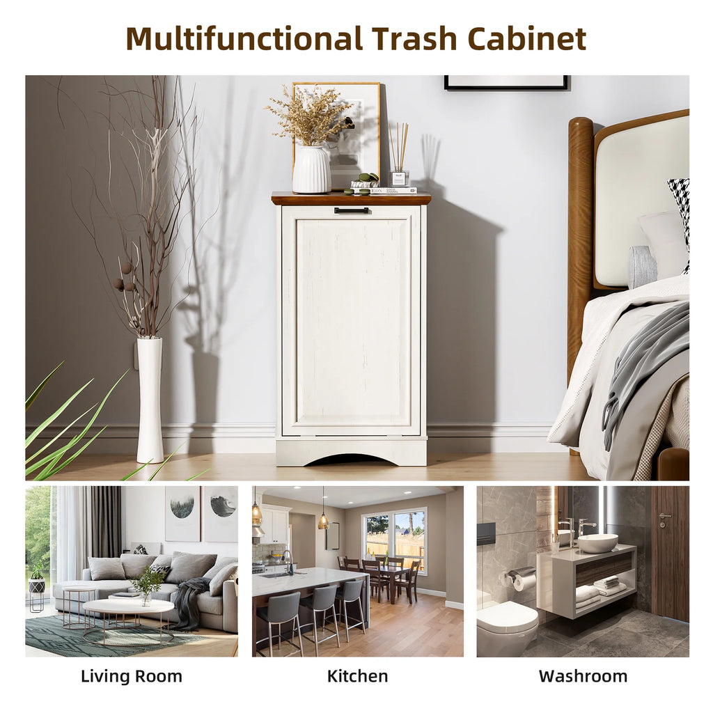 HARIPUL Single Tilt-Out Trash Cabinet For 13 Gallon Waste Bin, White