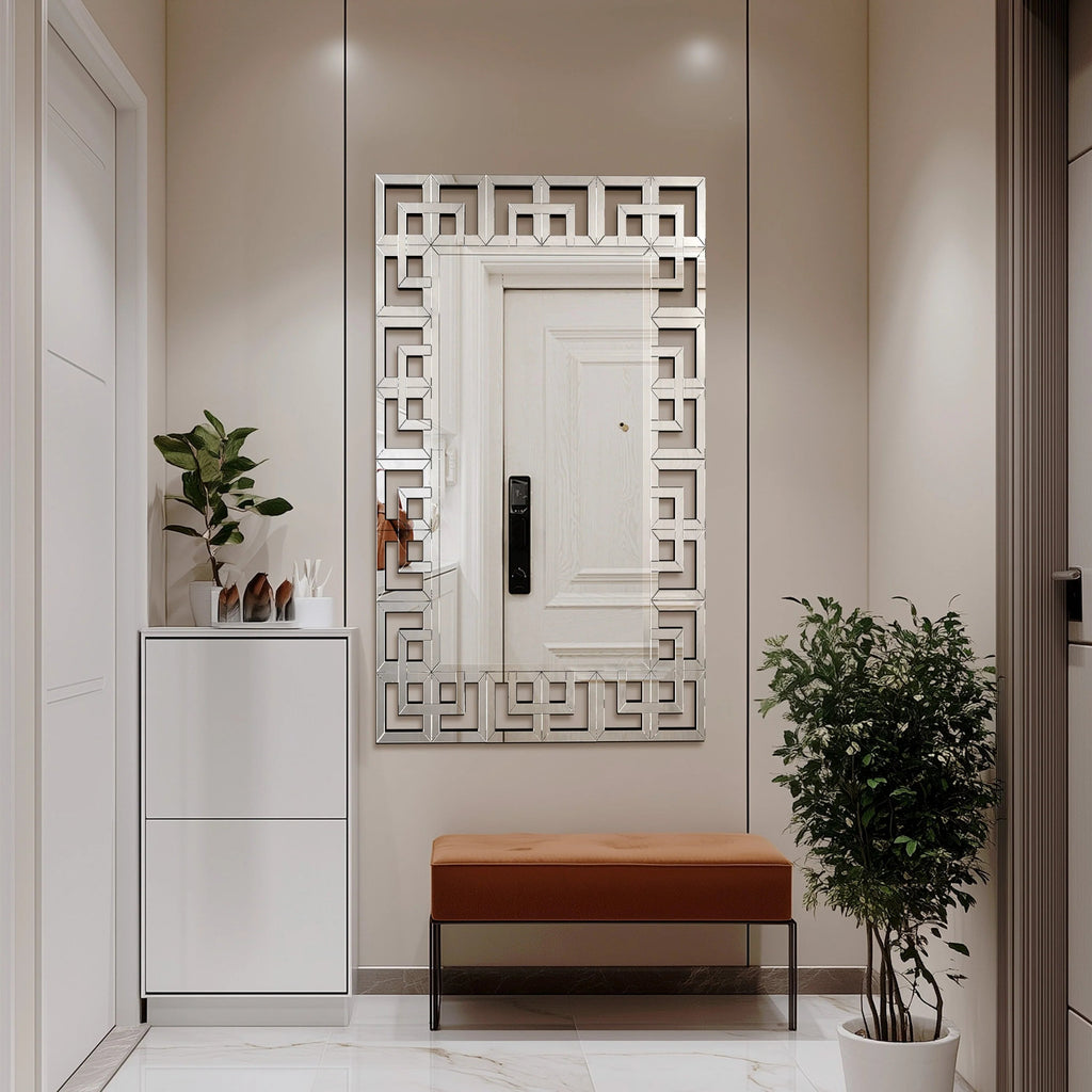 Silver Geometric Decorative Wall Mirror, 39.4in x 27.6in - MDF And Glass