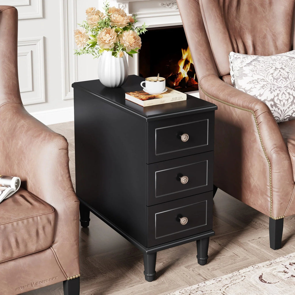 Solid Wood Narrow End Table With 3 Drawers - Fully Assembled