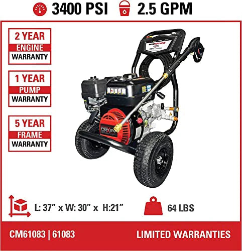 Simpson Gas Pressure Washer 3,400 PSI, 2.5 GPM, 208cc CRX Engine