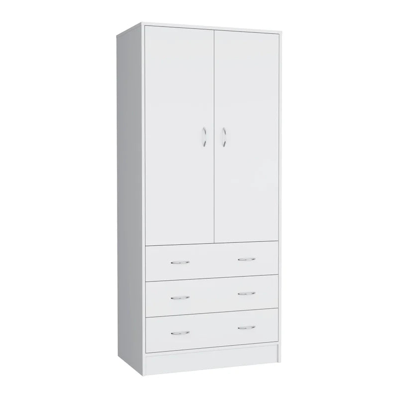 Devali Blue Double-Door Armoire With 3 Drawers And 1 Hanging Rod