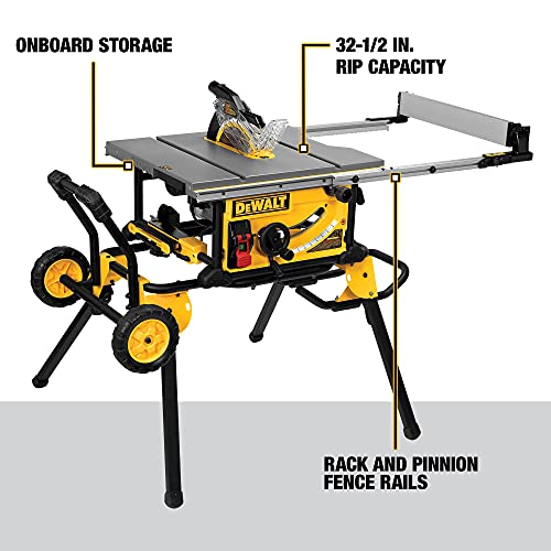10 in 15A Table Saw With Rolling Stand - 32-1/2 in Rip Capacity Portable Jobsite Saw