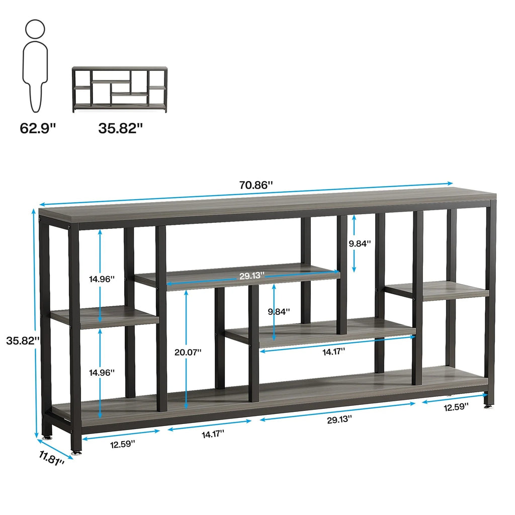 3-Tier Console Sofa Table With Storage, 70.9 Inch