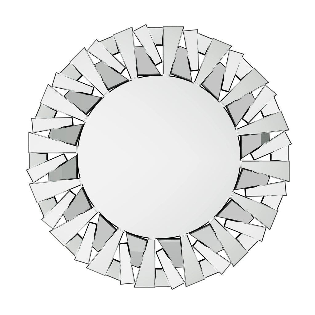 32 Inch Round Sunburst Decorative Wall Mirror, Silver Glass - 31.5 Inch