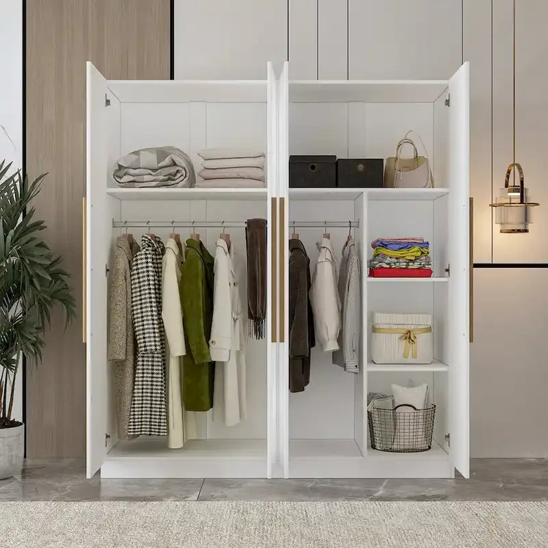 FUFU&GAGA Freestanding Solid Wood Wardrobe Closet With Storage Shelves