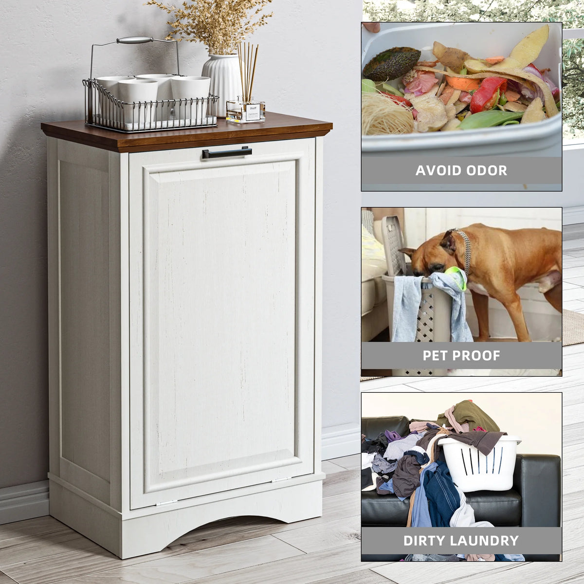 HARIPUL Single Tilt-Out Trash Cabinet For 13 Gallon Waste Bin, White