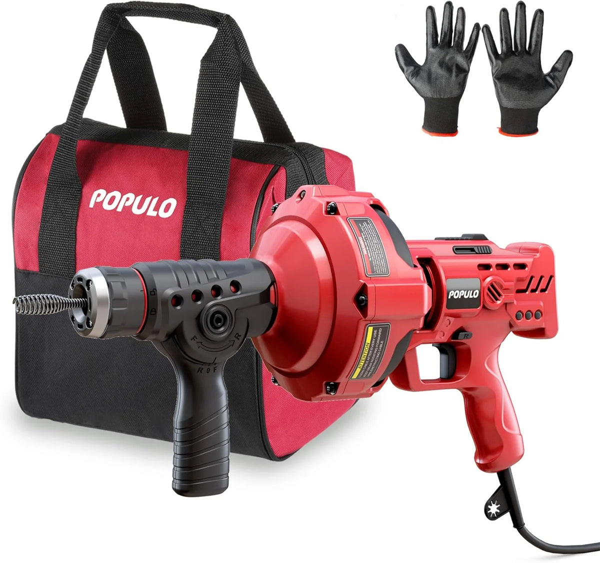 POPULO 20V Cordless Electric Drain Auger, 25 Ft Auto-Feed, 2.0Ah Battery, 3/4 in-2 in Pipes