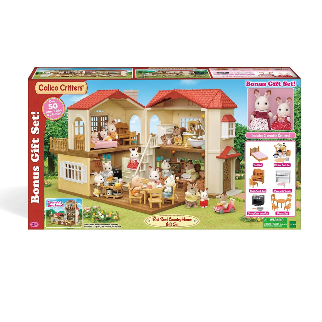 Calico Critters Red Roof Country Home Dollhouse Playset With Figures, Furniture And Accessories