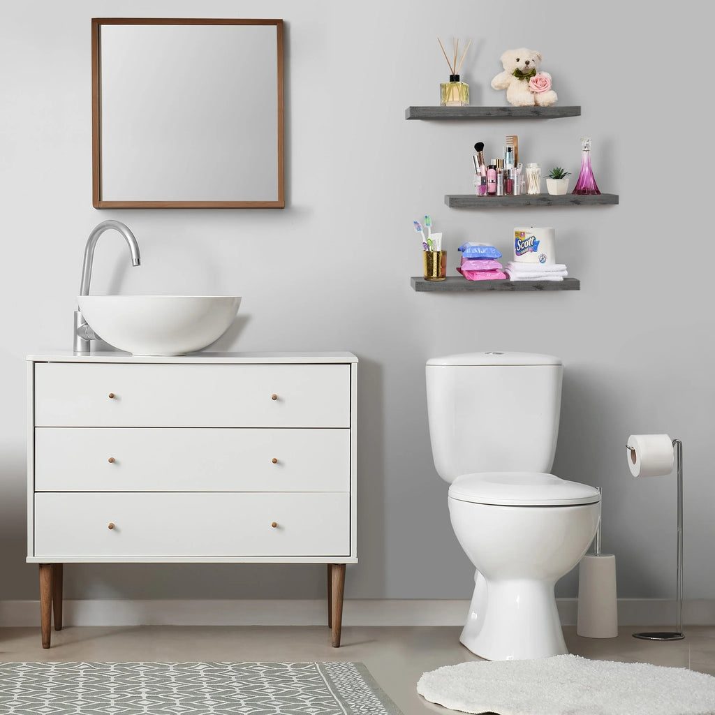 Floating Engineered Wood Wall Shelves, Set Of 3, 23.75 in x 9.25 in