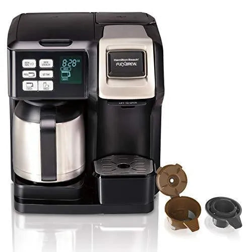 Programmable Thermal Coffee Maker, Single Serve And Full Pot, Pods Or Grounds, Black And Stainless