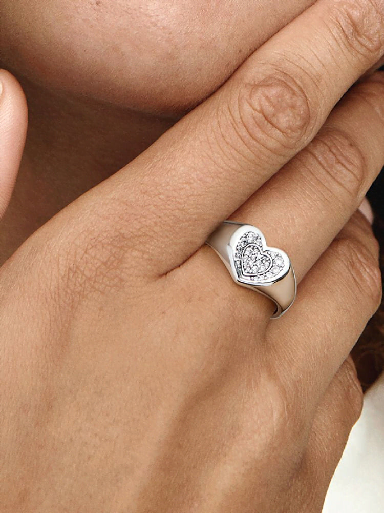 FINAL SALE - Radiant Heart Pavé Signet Ring