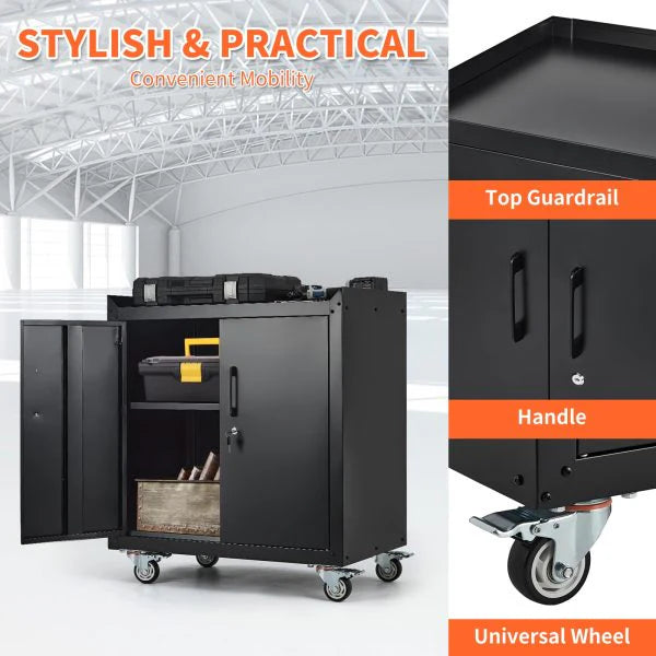 Lockable Metal Garage Storage Cabinet With Wheels, 2 Doors, 34 H X 30.3 L X 18 W - Garage Storage Cabinets