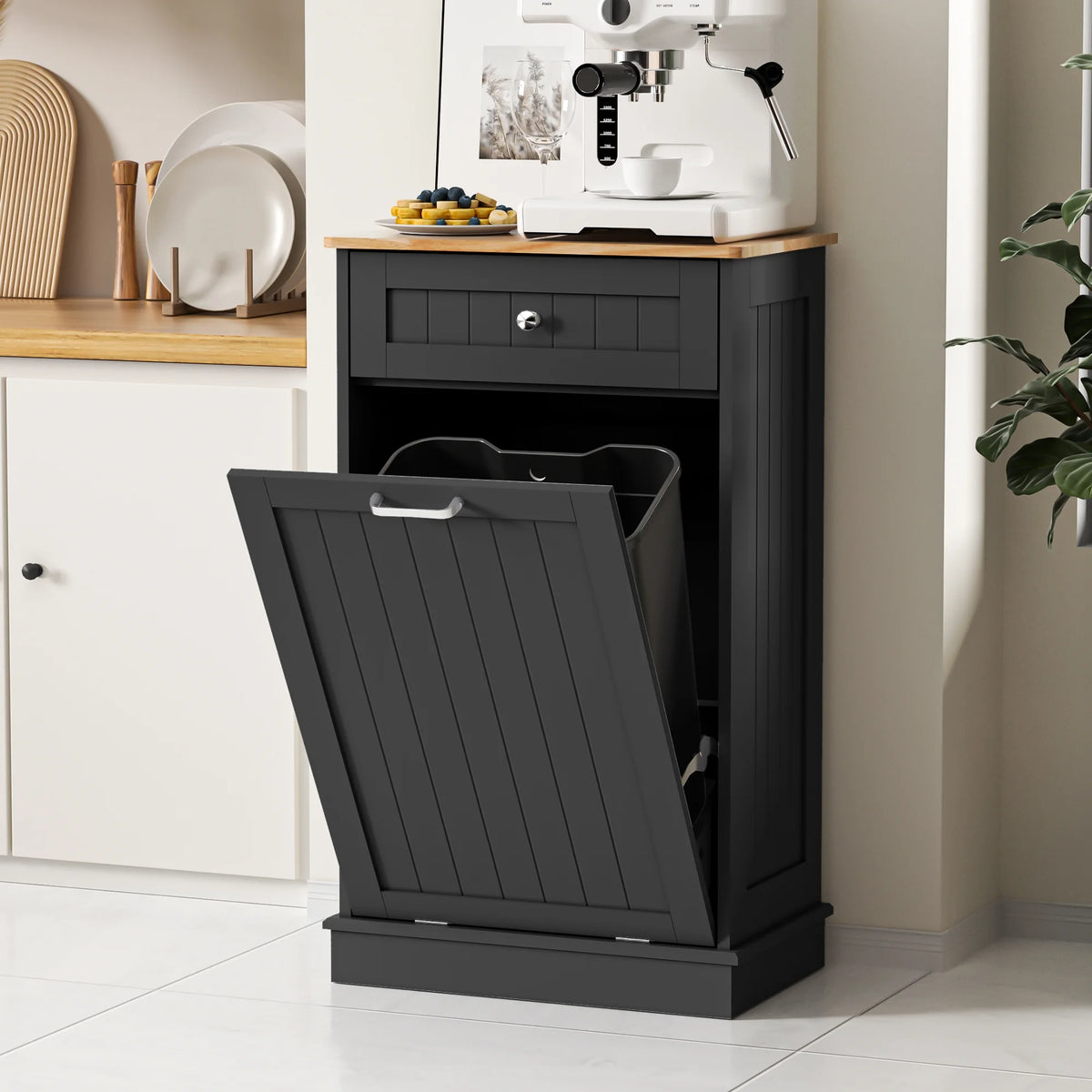 HARIPUL Single Tilt-Out Trash Cabinet For 13 Gallon Waste Bin, White