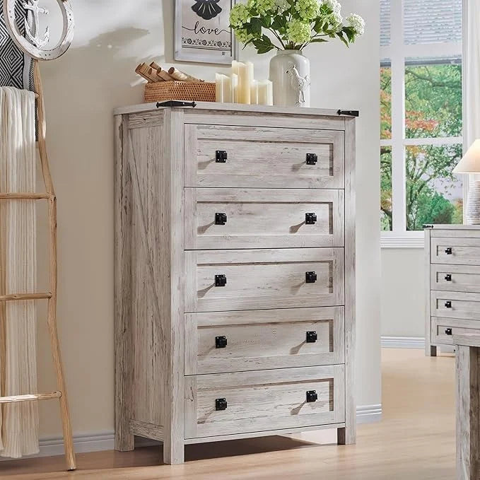 Farmhouse Engineered Wood 5-Drawer Dresser, 15.75in D x 31.25in W x 48in H