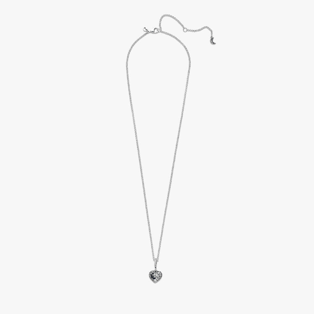 Sparkling Blue Moon & Stars Heart Necklace