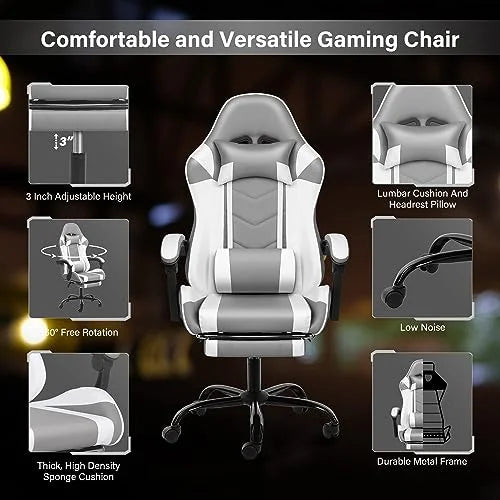 YSSOA Gaming Chair With Headrest, Lumbar Support And Retractable Footrest