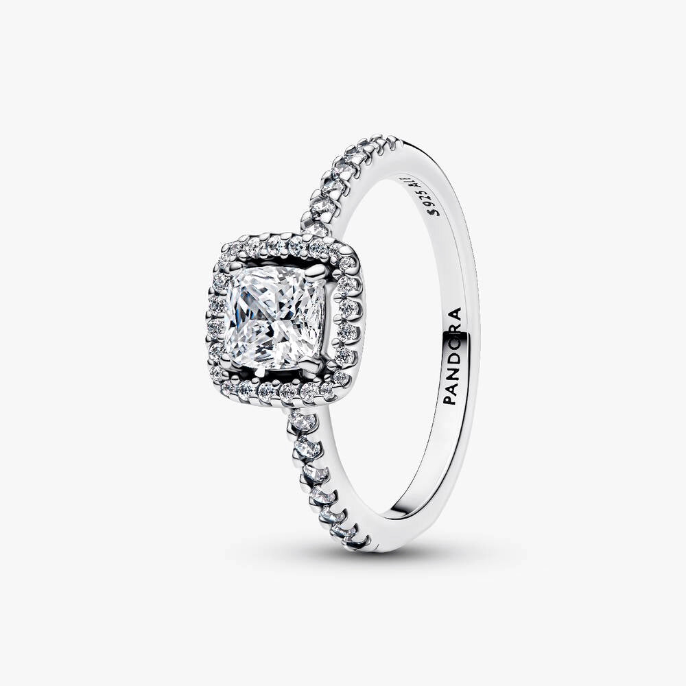 Sparkling Square Halo Ring