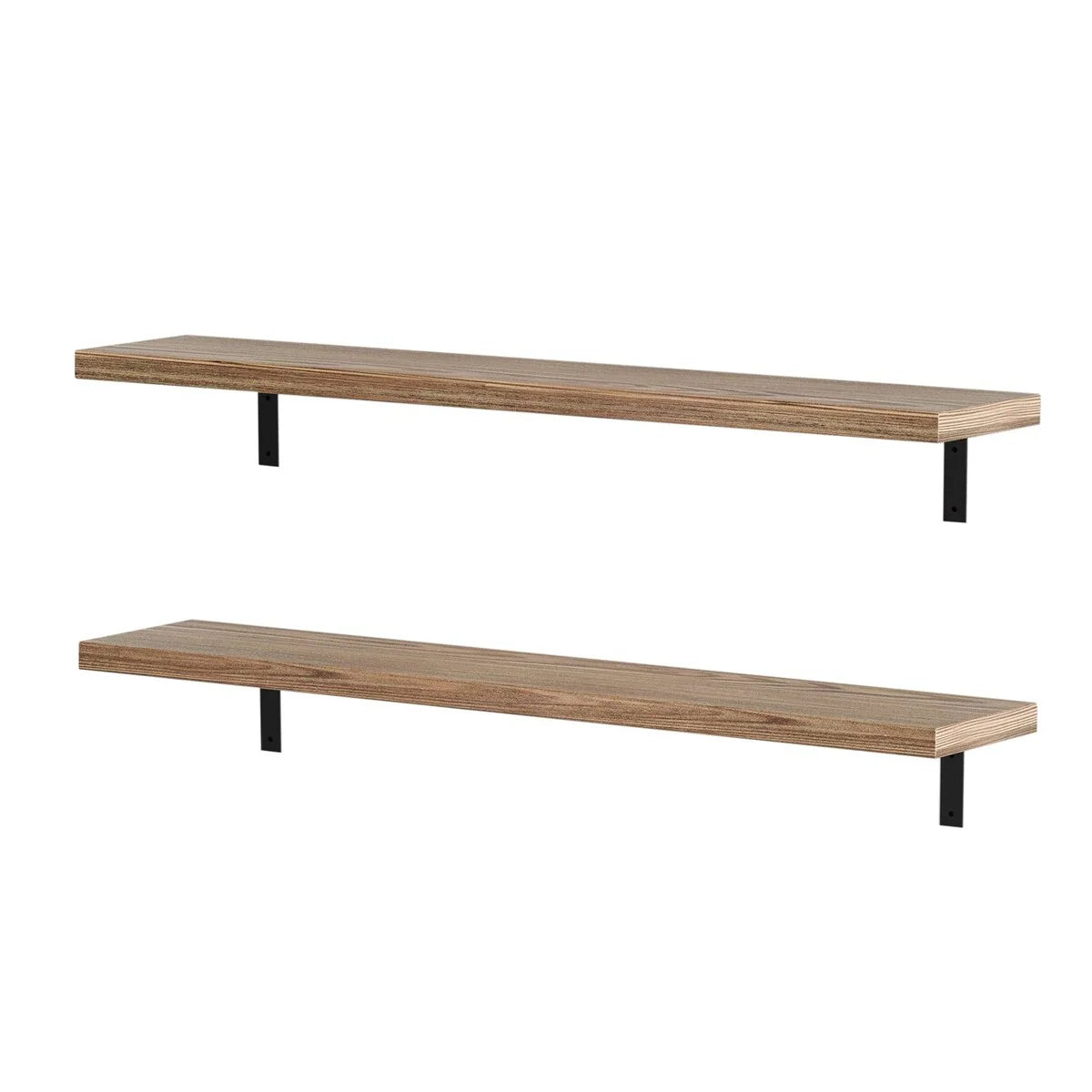 Rustic Floating Wall Shelves, 60 Inch, 2 Piece, Burnt Wood