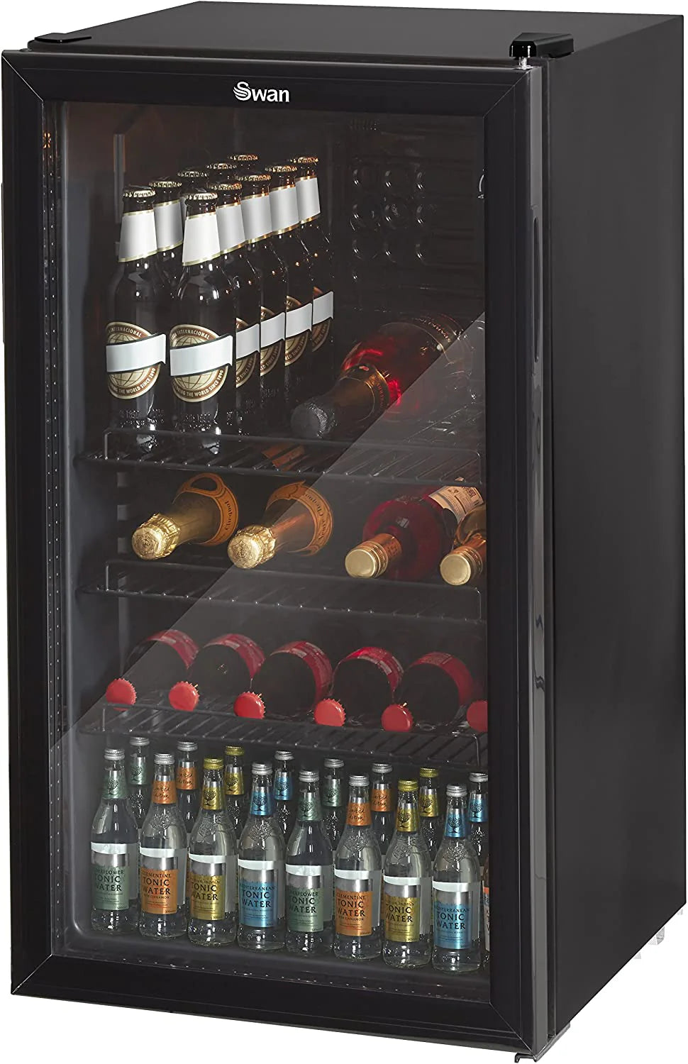 Swan Glass Fronted Under Counter Beverage Cooler, 80L, Black - SR12030BN