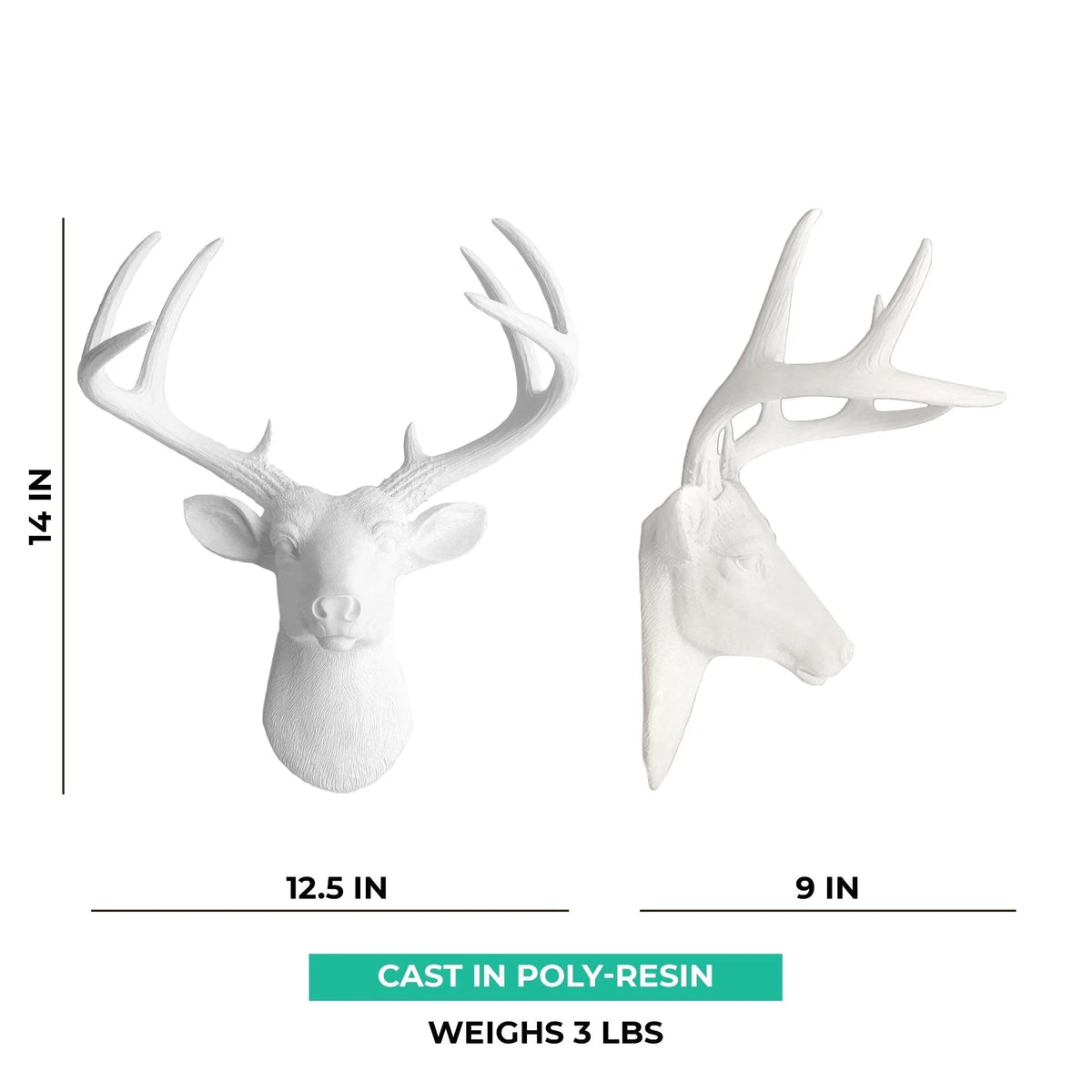 White Resin Deer Head Wall Decor With Antlers - Mini / Large