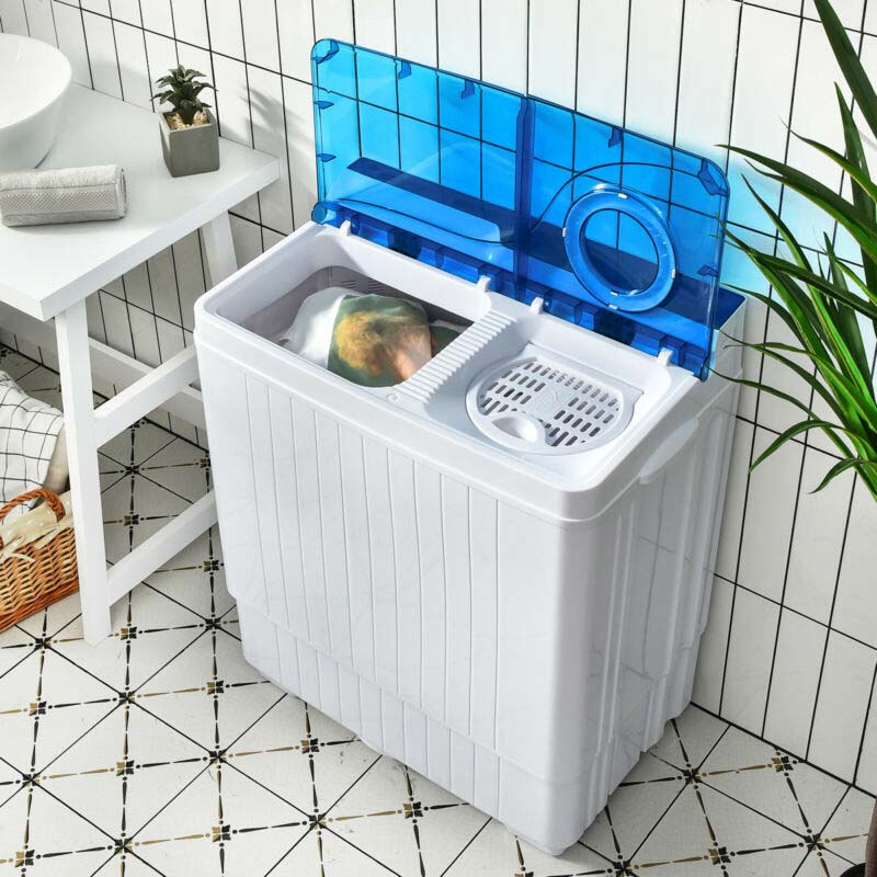 Portable Twin Tub Washer Dryer Combo With Drain Pump, 26 LBS - Blue/Gray