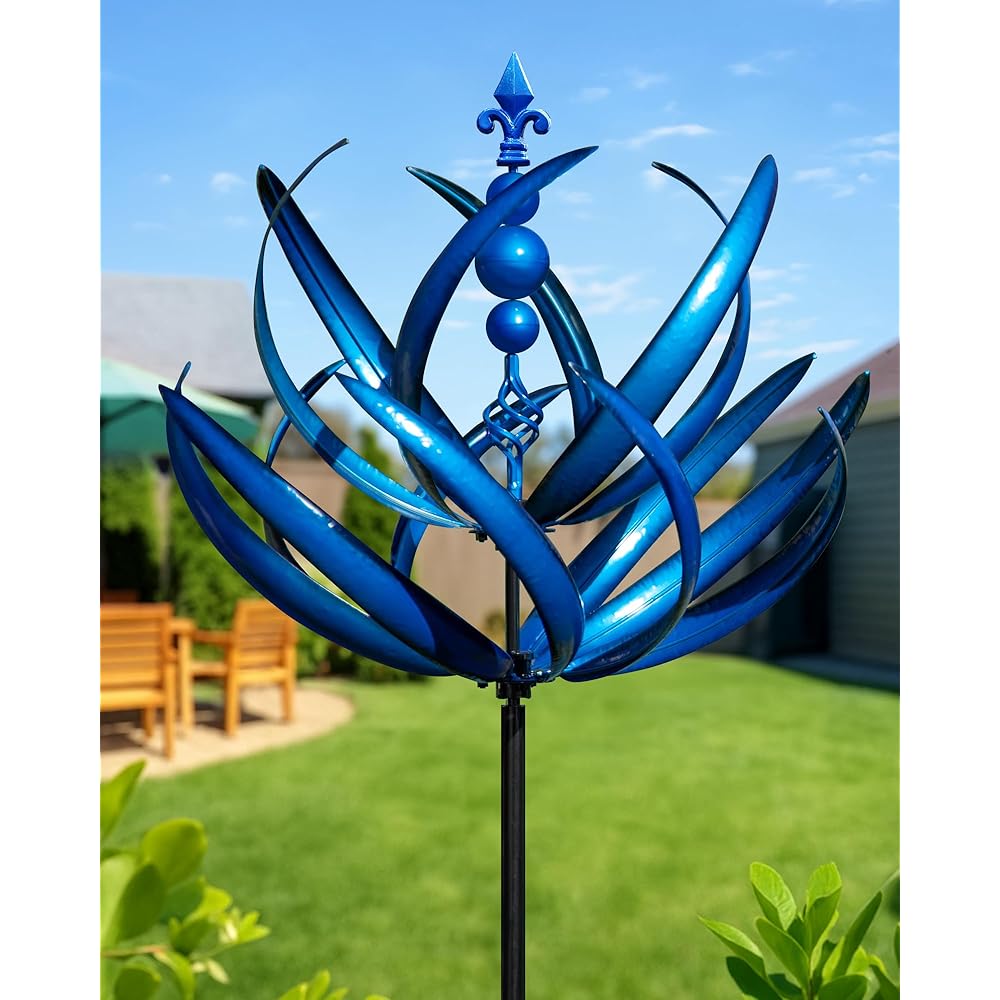 Cyan Oasis Outdoor Metal Wind Spinner, Blue, 27in W x 91in H