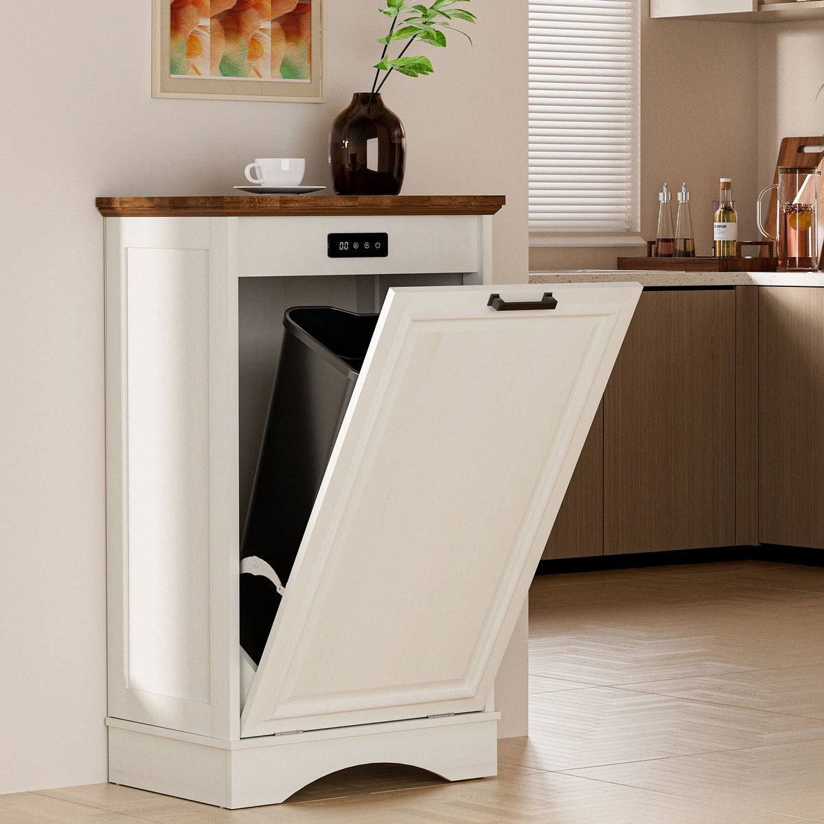 HARIPUL Single Tilt-Out Trash Cabinet For 13 Gallon Waste Bin, White