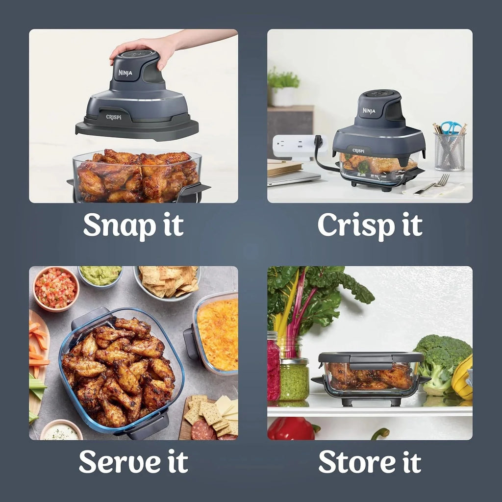 Ninja Crispi 4-in-1 Portable Glass Air Fryer Cooking System, 1500W, 4 QT And 6-Cup Containers