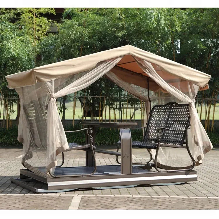 Purple Leaf 4-Person Outdoor Glider Bench Set With Glass Table, 6.1 Feet x 7.3 Feet x 3.7 Feet