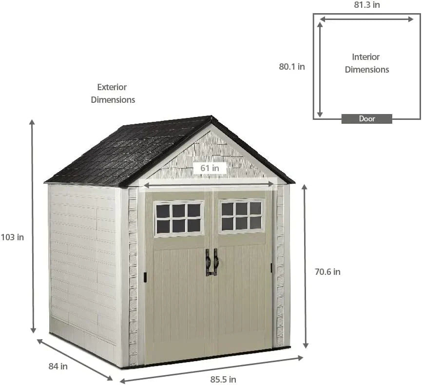 Rubbermaid Resin Outdoor Storage Shed With Floor, 7x7 ft, Gray