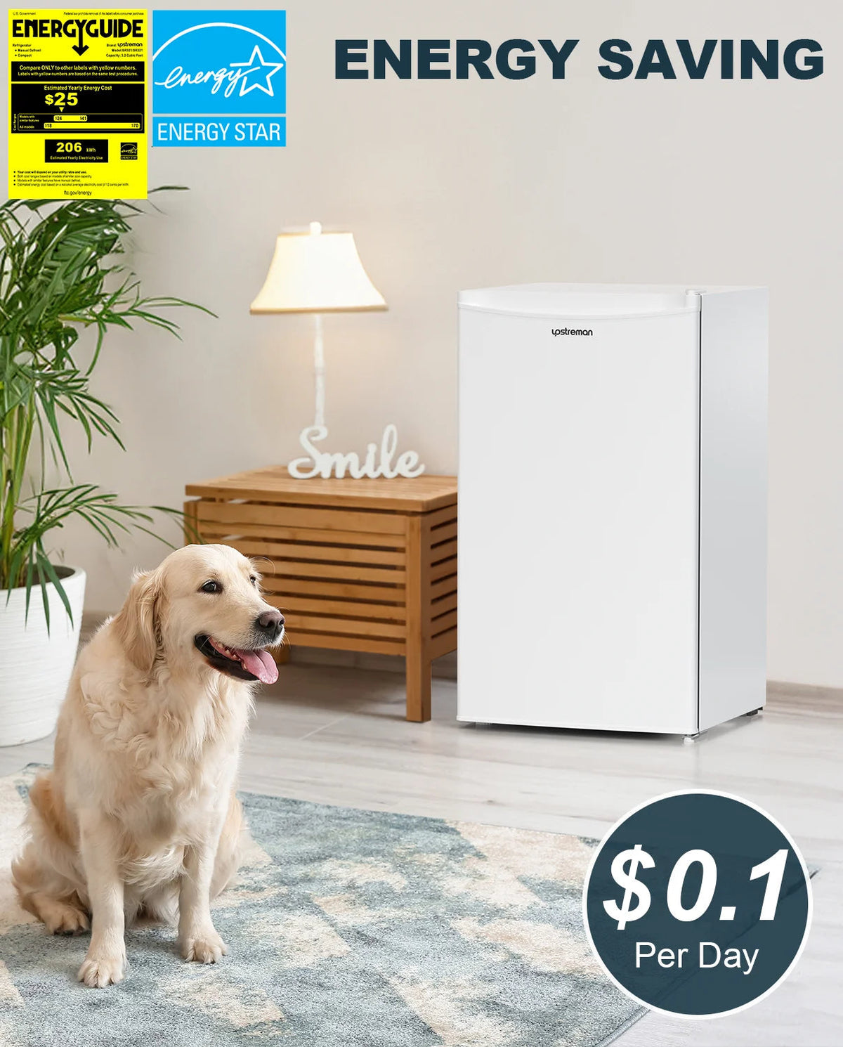 Upstreman 3.2 Cu.Ft. Single Door Mini Refrigerator With Freezer - BR321