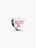 Hope heart sterling silver charm with pink enamel