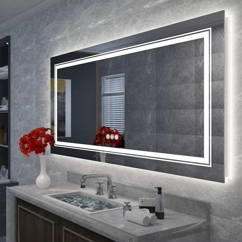 LED Lighted Bathroom Vanity Mirror, Silver, 3 Colors