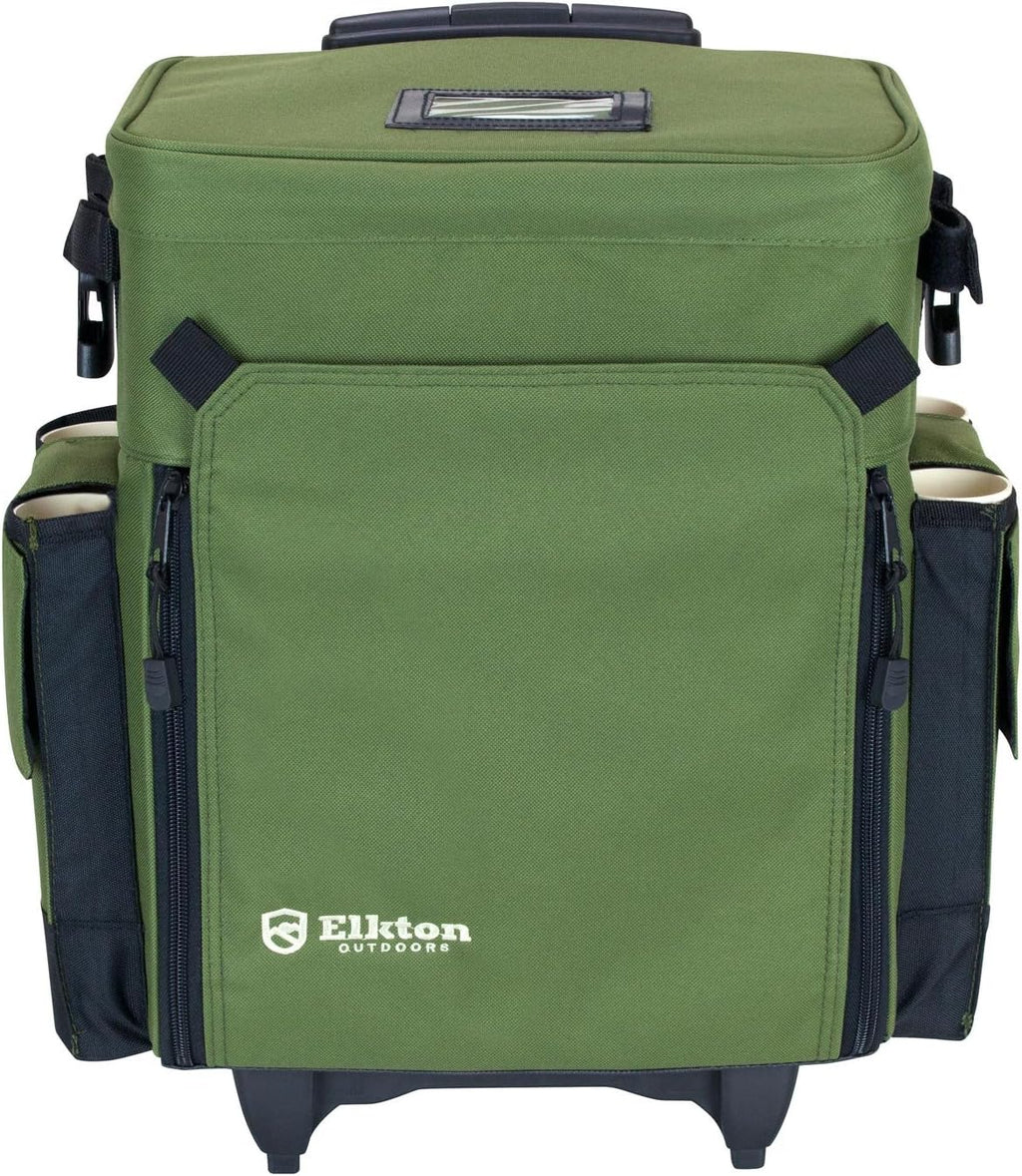 Elkton Outdoors Waterproof Rolling Tackle Box Backpack With 5 Tackle Trays And 4 Rod Holders