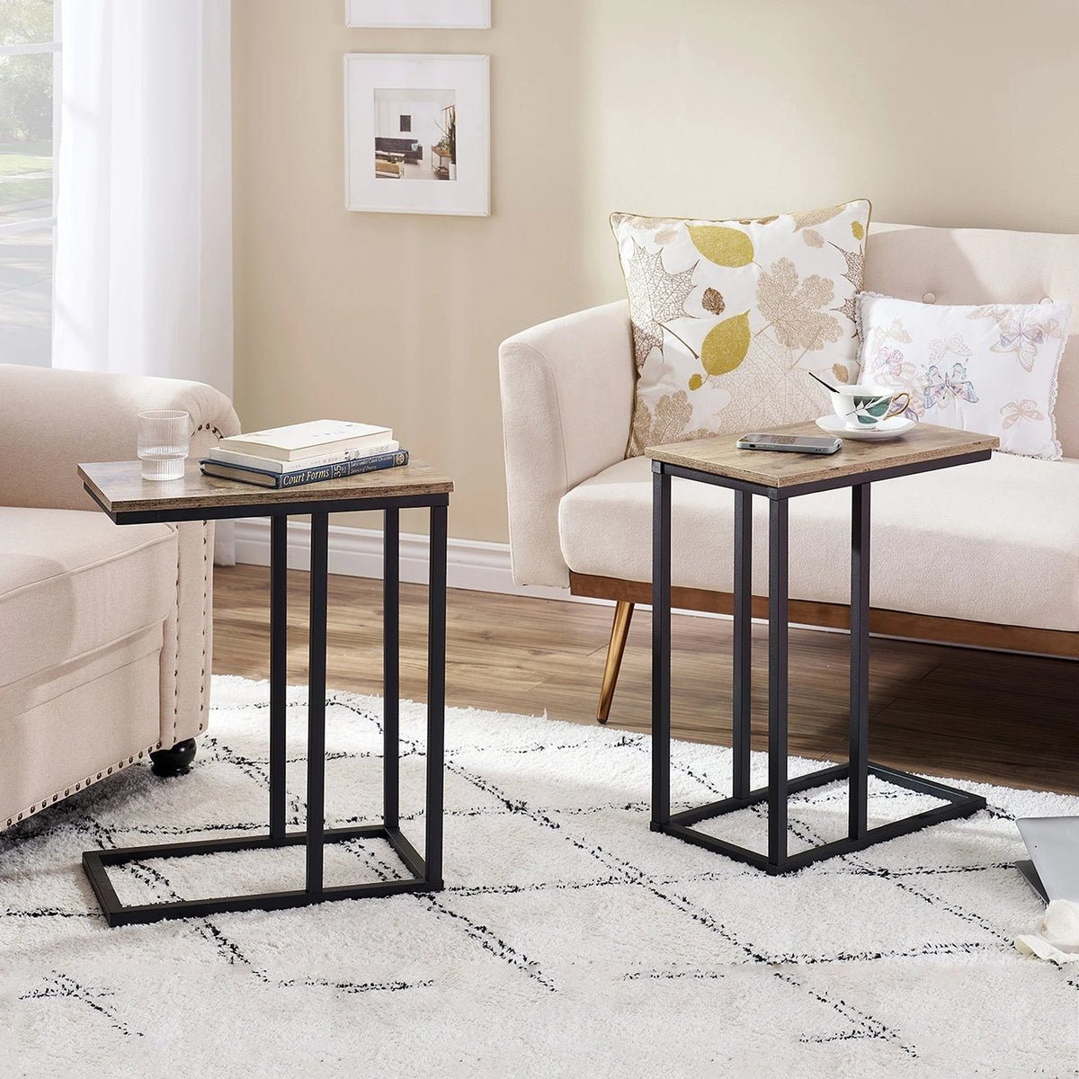 C-Shaped Sofa Side Tables, Set of 2, 11" D x 19" W x 24" H