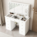 Makeup Vanity Dresser With Tri-Fold Mirror, Glass Top And 15 Bulbs - 40.2 x 53.6 x 19.7