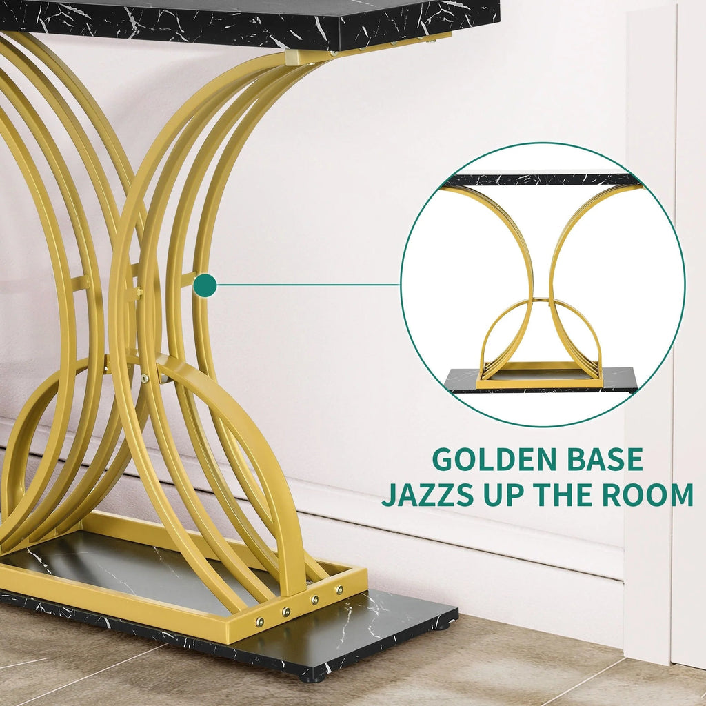 Console Table With Faux Marble MDF Top And Gold Metal Frame